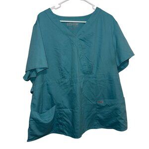 Greys Anatomy By Barco Womens Blue V-Neck Scrub Top With Pockets Size 3XL